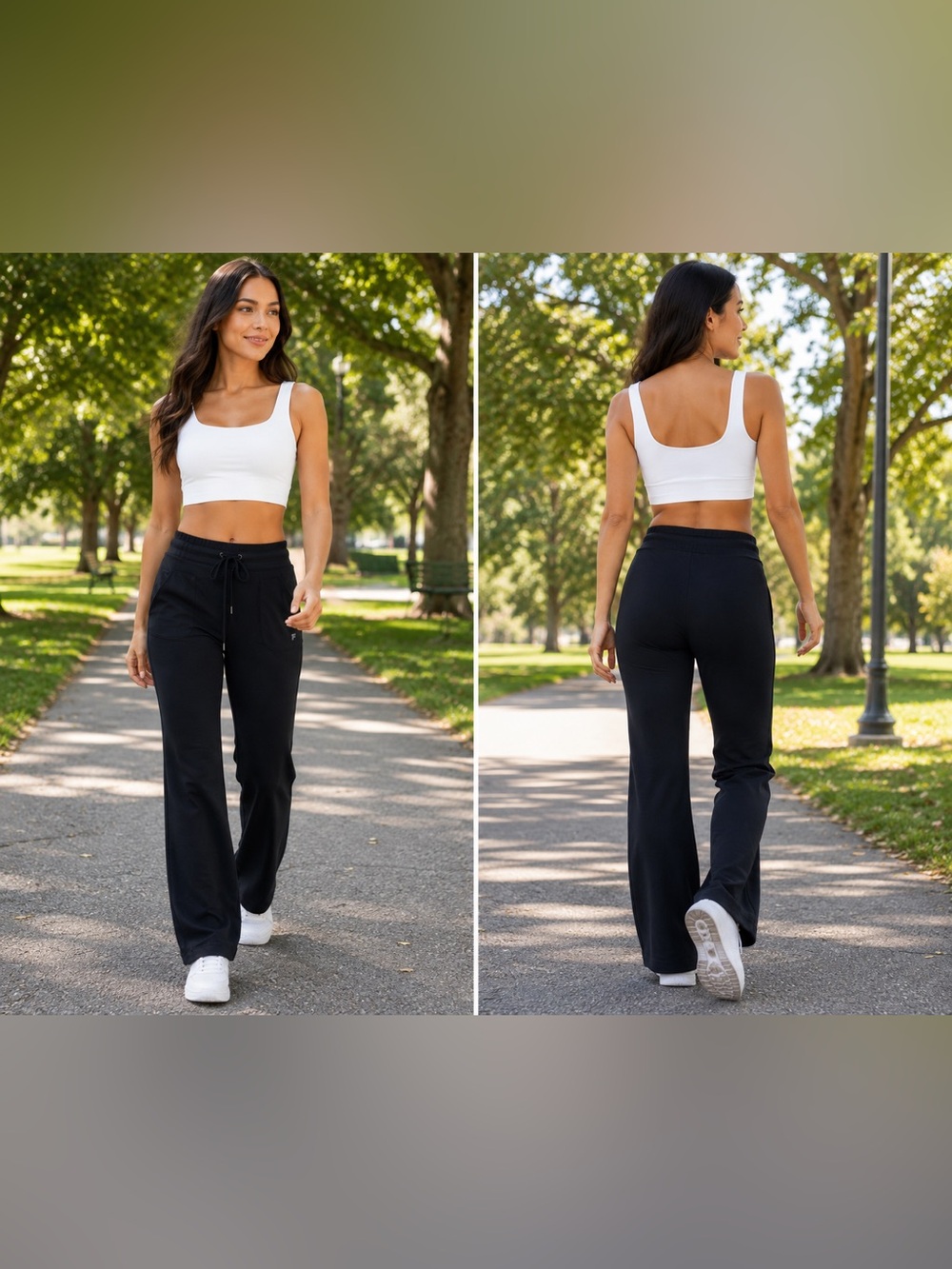 Fila Black Wide-Leg Track Pants with Drawstring